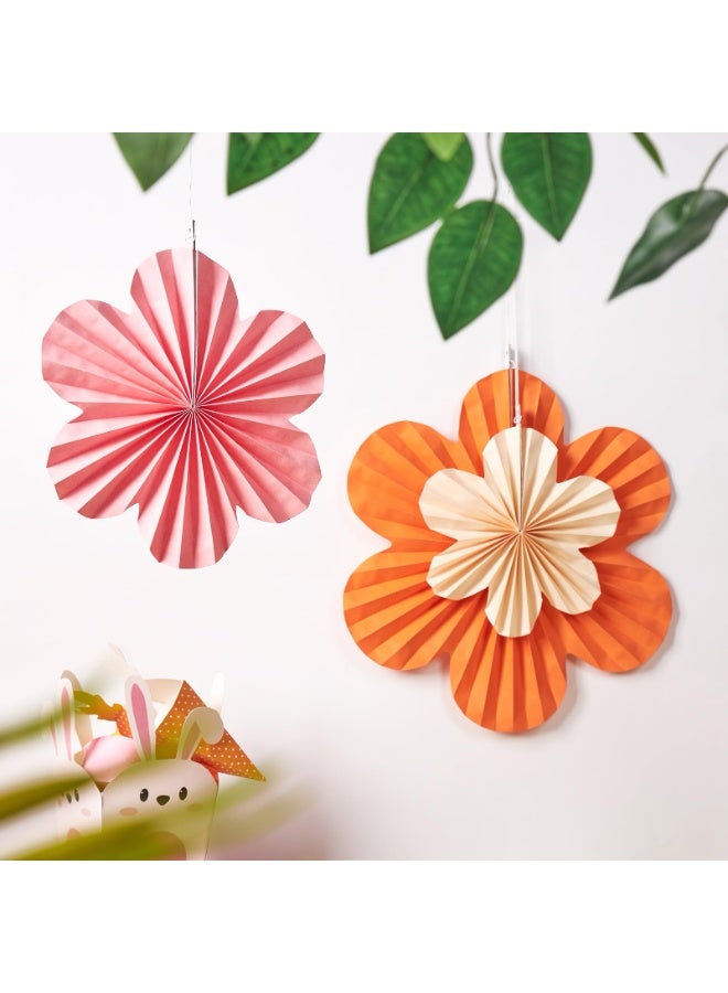 موردلي زينة زهور ورقية ربيعية، زينة حفلات أعياد ميلاد برتقالية، مراوح ورقية برتقالية وردية، ديكور جداري للفصول الدراسية، ديكورات حفلات استقبال مولود جديد. - Image 2